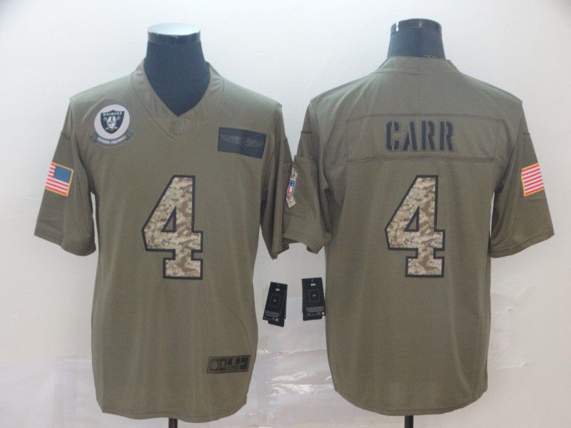 Men Oakland Raiders #4 Carr Nike 2019 Olive Camo Salute to Service Limited NFL Jerseys